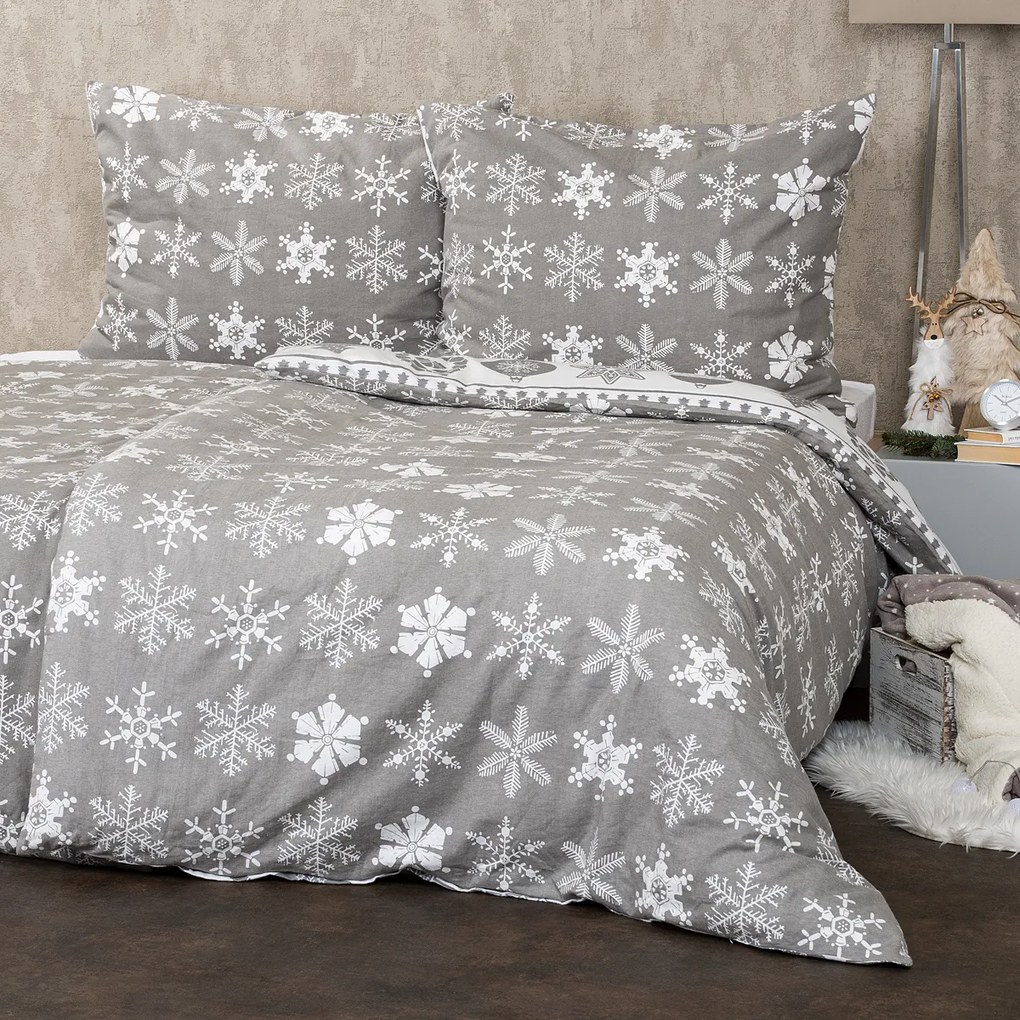 4Home Christmas Time flanel ágyneműhuzat, szürke, 140 x 220 cm, 70 x 90 cm