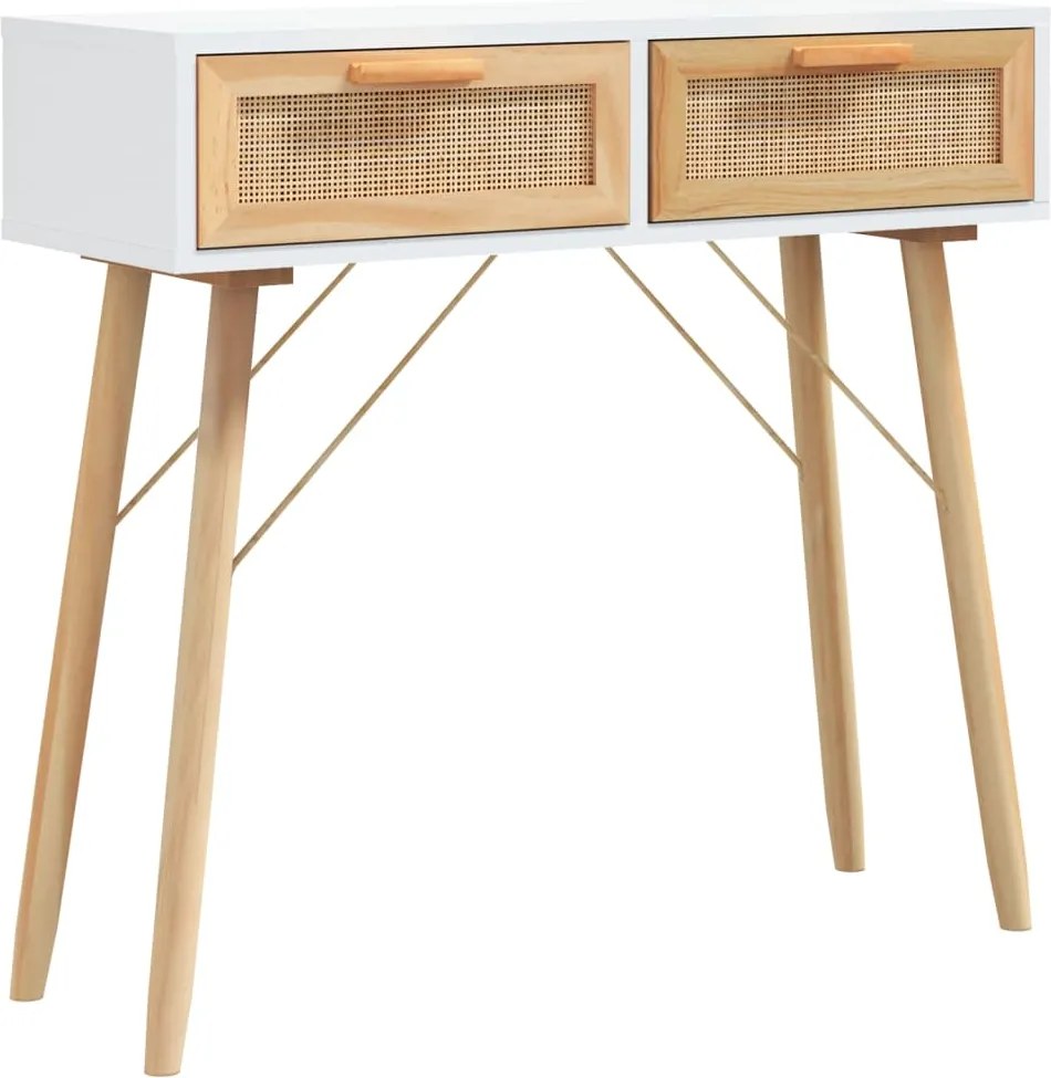 vidaXL fehér tömör fenyő és természetes rattan tálaló 80x30x75 cm