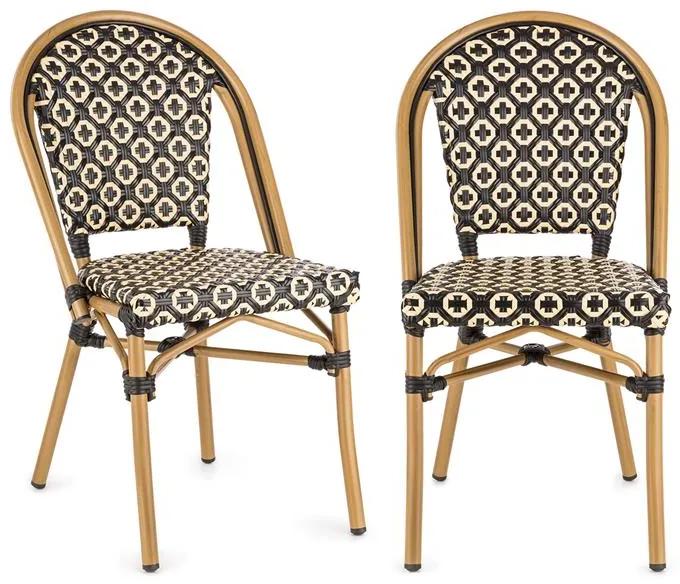 Montbazin BL, bisztró szék, egymásra rakhatók, alumínium keret, polyrattan, fekete-krémszínű