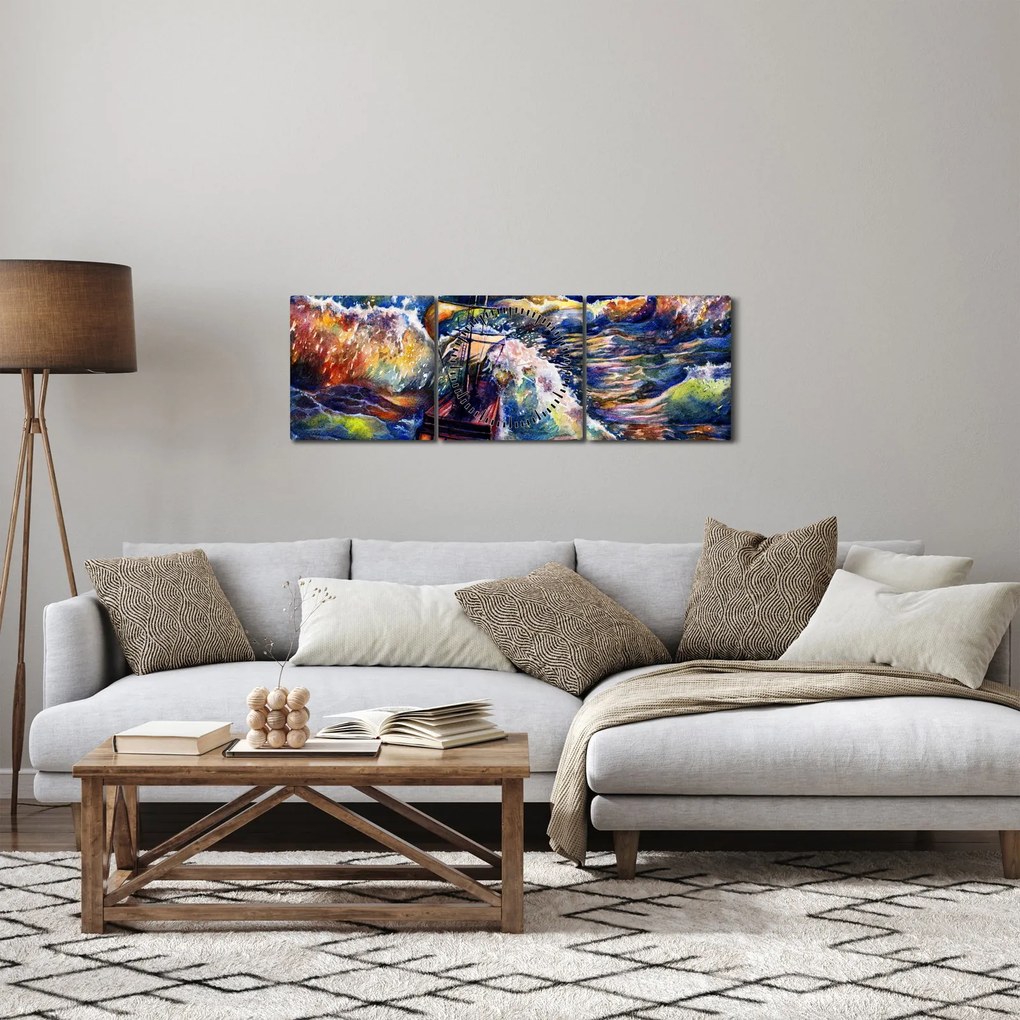 Kép - Hajó az óceán hullámain, aquarel (órával) (90x30 cm)