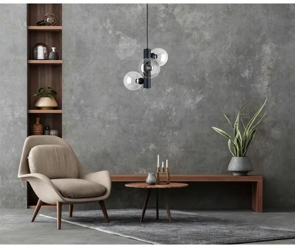 Csillár zsinóron TUBE 3xE27/60W/230V fekete/átlátszó