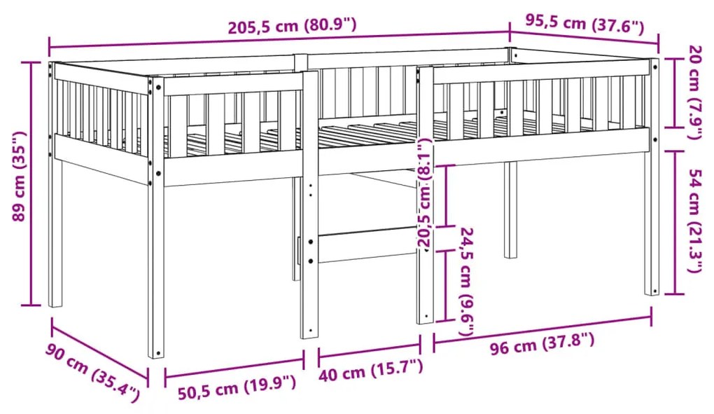 viaszbarna tömör fenyőfa gyerekágy matrac nélkül 90 x 200 cm