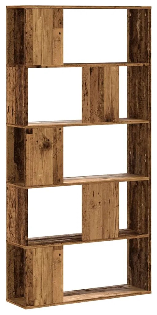 5 szintes antik fa színű fa könyvespolc 80,5 x 23,5 x 162,5 cm
