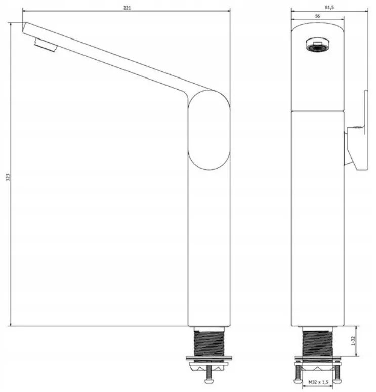 Erga Bisk Futura, magas mosdócsaptelep H323mm, fekete matt, ERG-02974