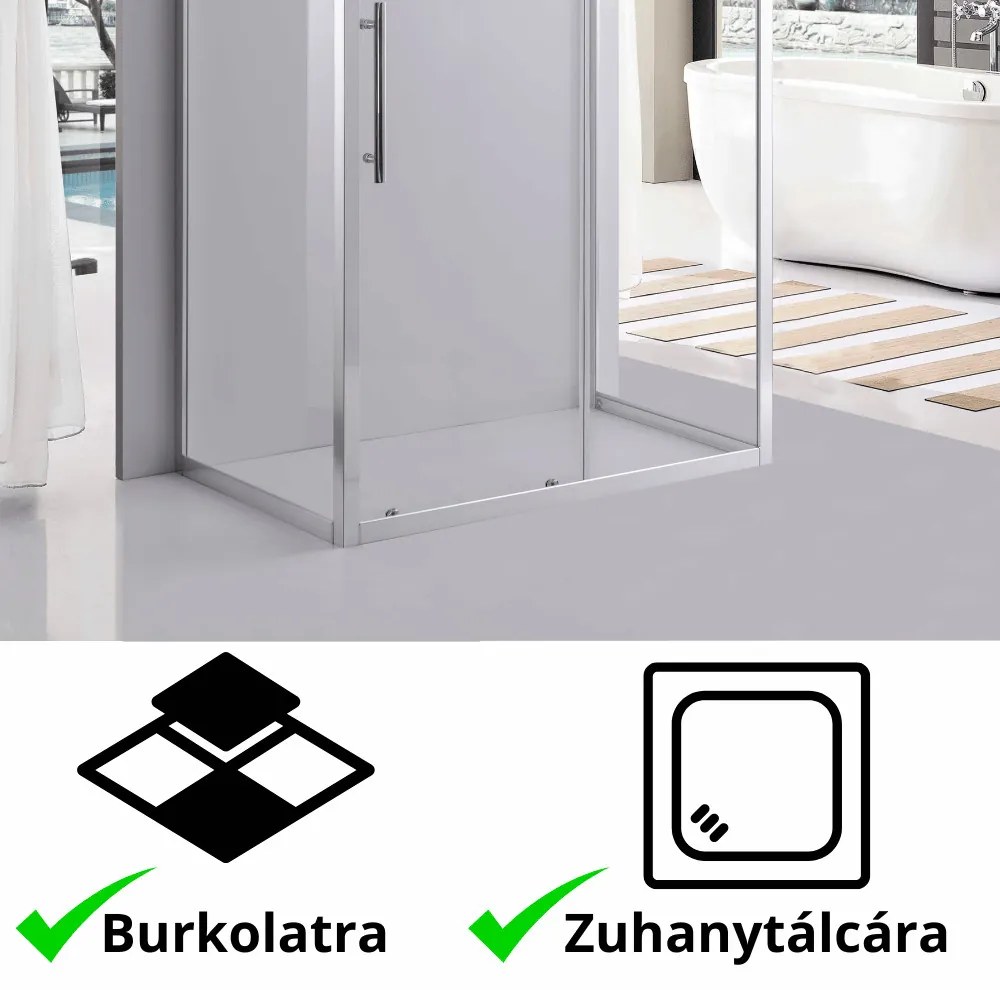 Stuxi Nizza 100x90 falsíkra szerelhető 3 oldalú tolóajtós zuhanykabin 6 mm vízlepergető biztonsági üveggel, króm elemekkel, 200 cm magas