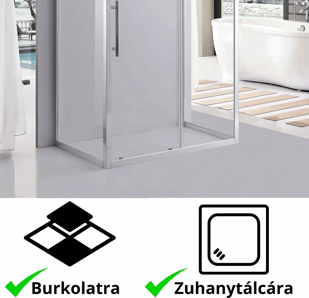 Stuxi Nizza 120x70 falsíkra szerelhető 3 oldalú tolóajtós zuhanykabin 6 mm vízlepergető biztonsági üveggel, króm elemekkel, 200 cm magas