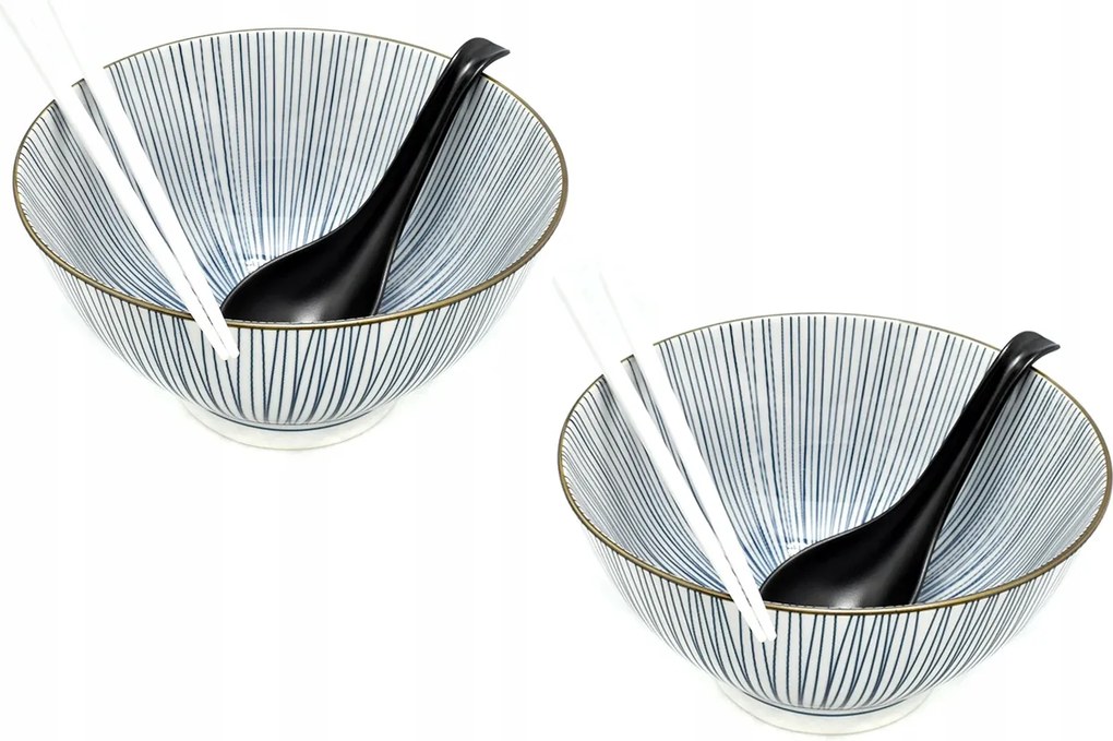 2 db-os tál szett kanállal és pálcikákkal Udon Oriental Stripe 900