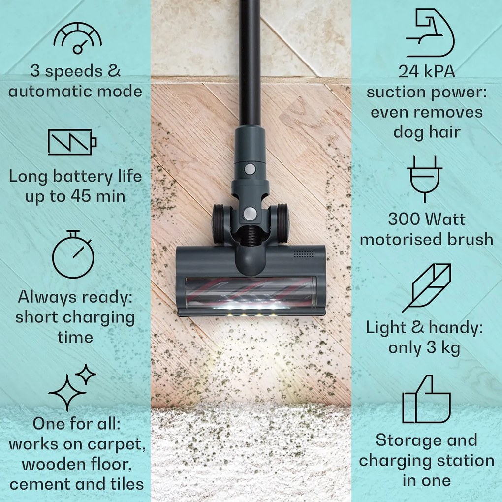 Klarstein LARMA, porszívó, vezeték nélküli, zsák nélküli, maximális üzemidő 45 perc, LED