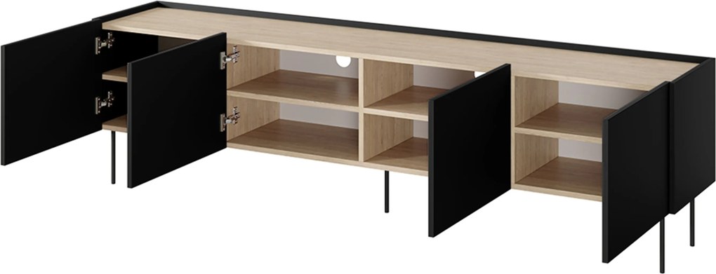 Desin fémlábas TV szekrény 220 cm - matt fekete / nagano tölgy