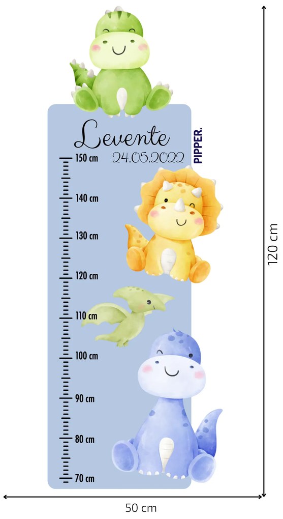 PIPPER. Textil falmatrica "Gyermek magasságmérő névvel - Dinoszauruszok 2"