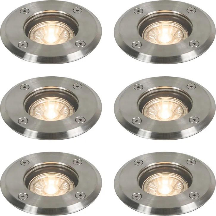 6 darabos kültéri földbe süllyeszthető spotlámpa szett acél 11cm IP67 - Basic Round