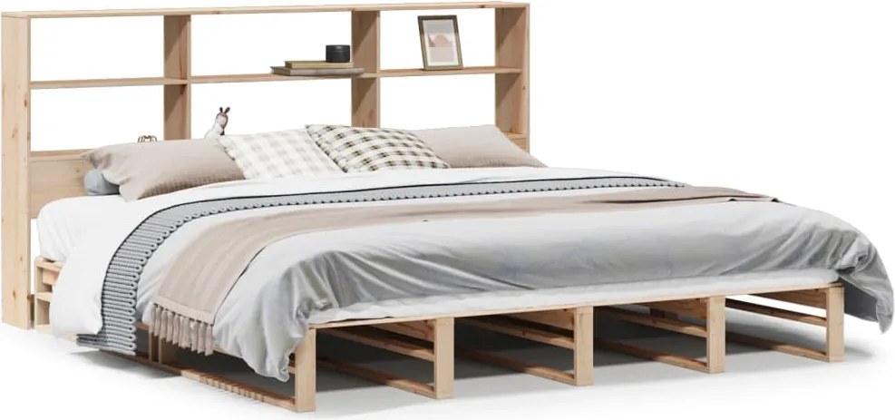 vidaXL tömör fa könyvespolcos ágy matrac nélkül 180 x 200 cm