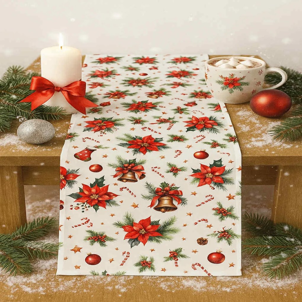 Karácsonyi terítő Karácsonyi rózsa 40 x 170 cm TiaHome