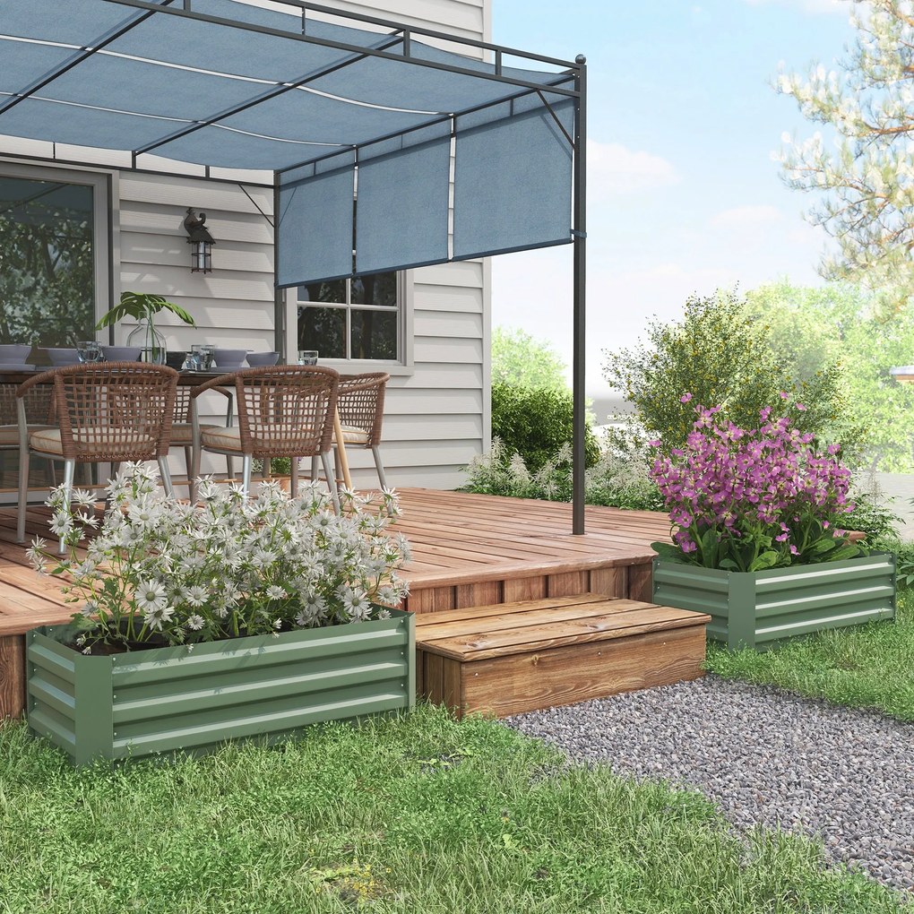 Outsunny 2 darabos téglalap alakú emelt virágtartó 100L x 50W x 30H cm - Zöld hullámos acél | Aosom
