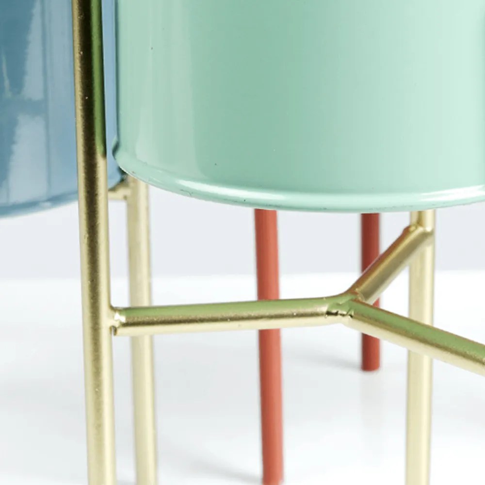 2 darabos virágtartó szett, kék/neo mint/arany, ROZEL SET