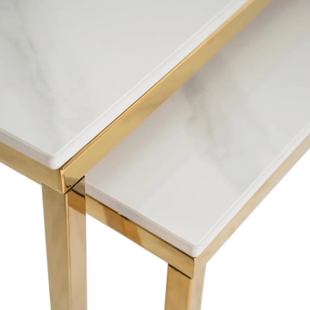 Kerámia dohányzóasztal szett fehér márvány hatású felülettel, arany kivitelben TENOR