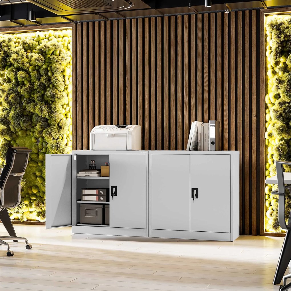 Alacsony fém irattartó szekrény BEATA, 900 x 930 x 400 mm, szürke