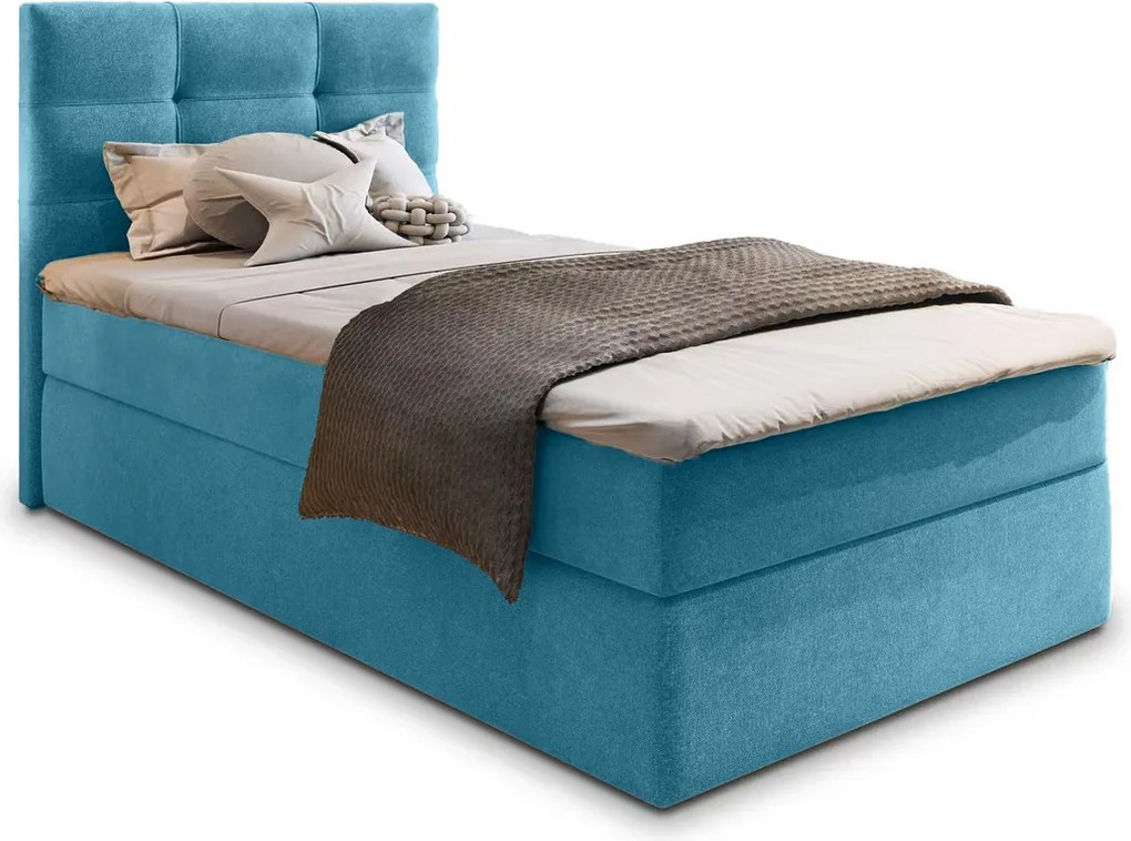 Kárpitozott boxspring ágy GLORIEN VELVET 100x200 cm kék Matrac: Bonell rugós matrac