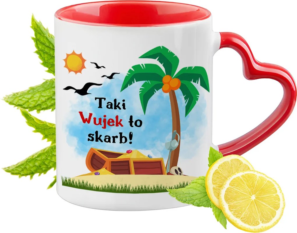 Bácsinak Piros Bögre Szív Alakú Füllel Ajándék Nyomtatott