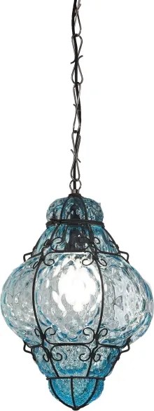 SIRU- Csillár láncon CLASSIC 1xE27/60W/230V átm. 30 cm kék/fekete Velencei üveg