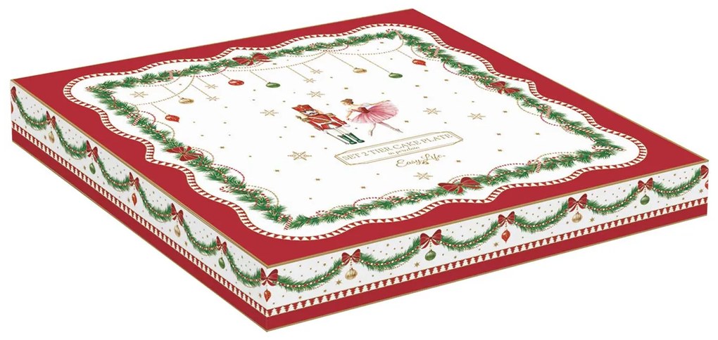 Karácsonyi porcelán két emeletes torta állvány díszdobozban Magie de Noel