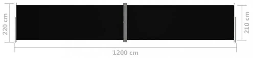 fekete behúzható oldalsó napellenző 220 x 1200 cm