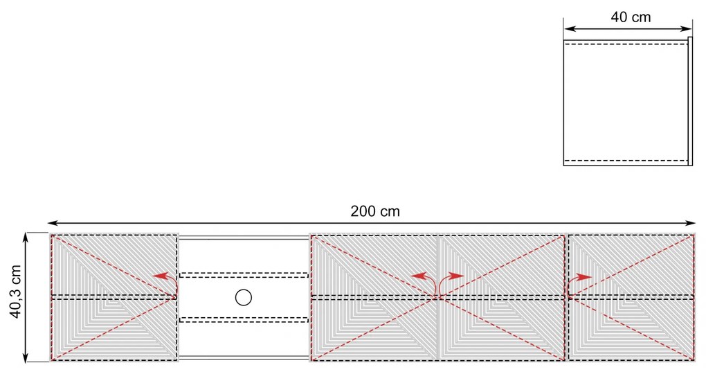 Asha fali szekrény 200 cm, bordázott előlap és nyitott rekesz - artisan / fekete matt