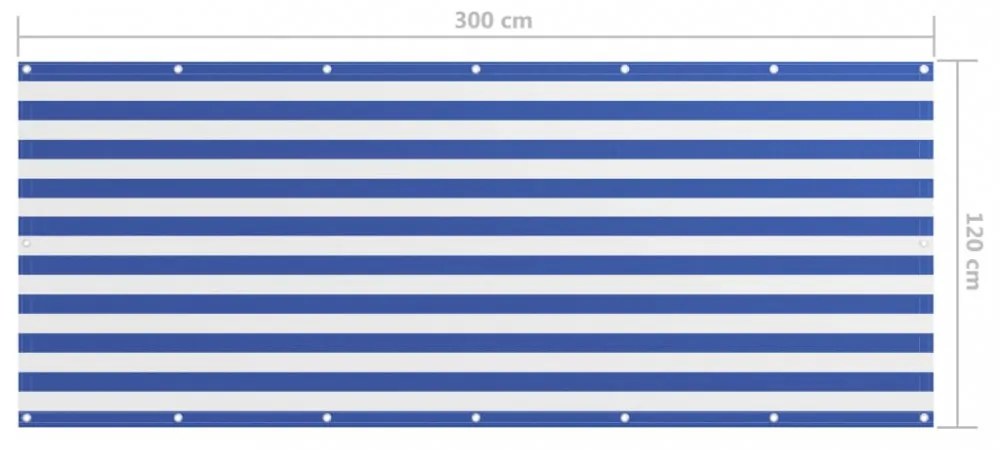 fehér-kék oxford-szövet erkélyparaván 120 x 300 cm