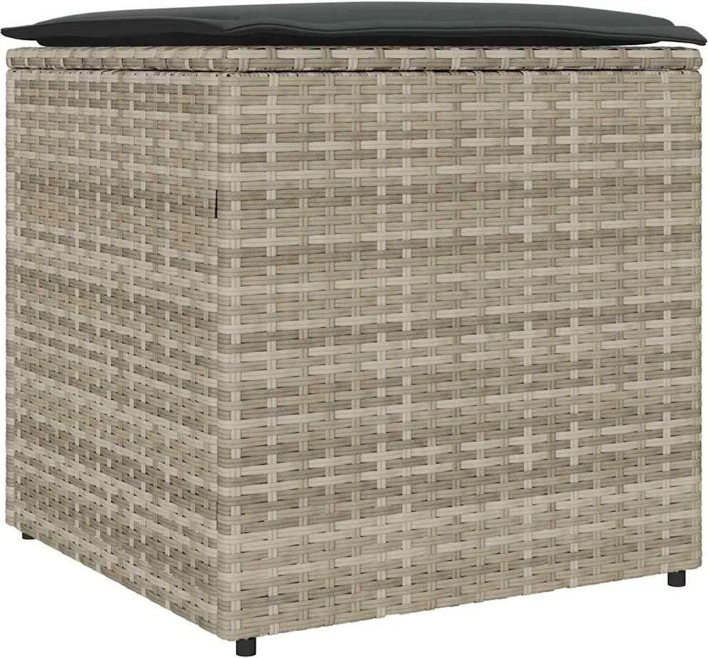 vidaXL Párnás doboz tárolóval Világosszürke 50 x 50 x 50 cm polirattan