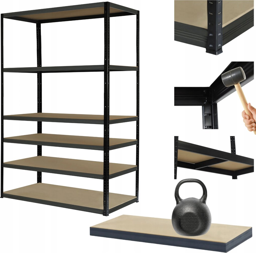 Fém könyvespolc Premium Black állvány Helios 213x90x45cm 6Px175kg 300TYS War