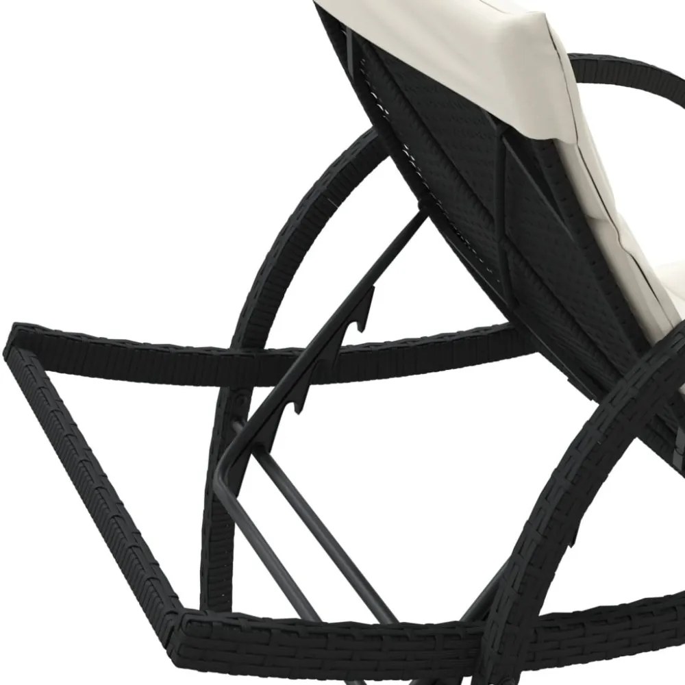 fekete polyrattan napozóágy párnával 60 x 199 x 42 cm