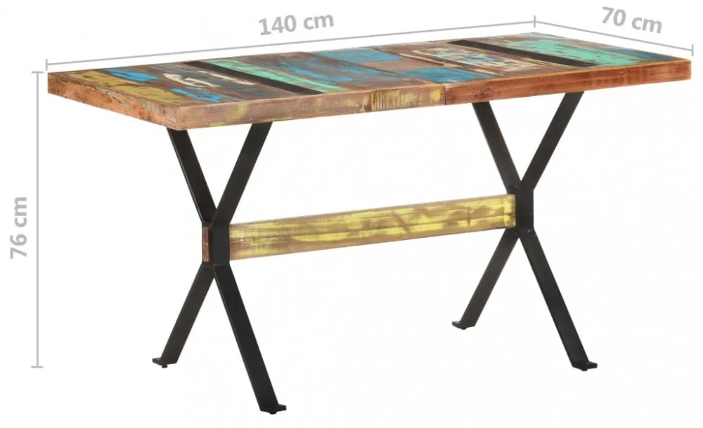 tömör újrahasznosított fa étkezőasztal 140 x 70 x 76 cm