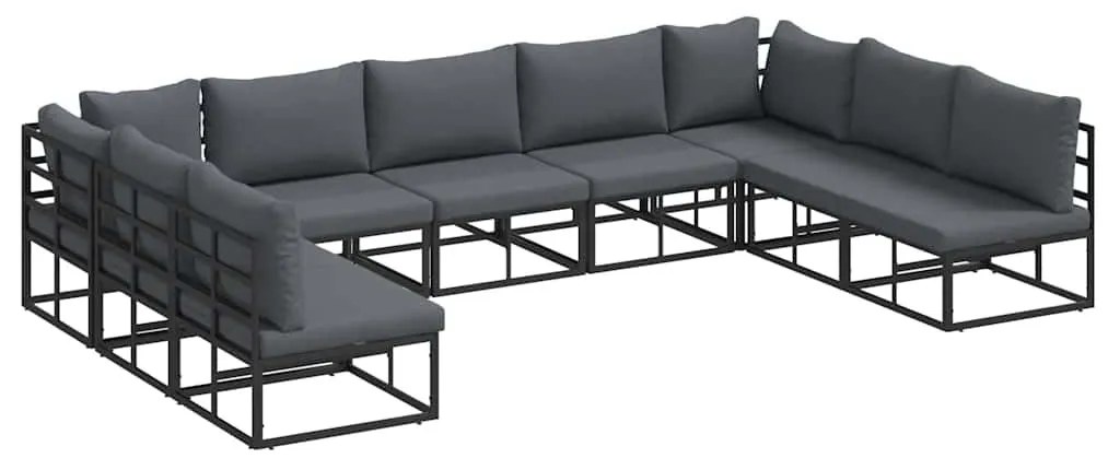 Kerti Kanapé Szett párnával 9 pcs Fekete Alumínium