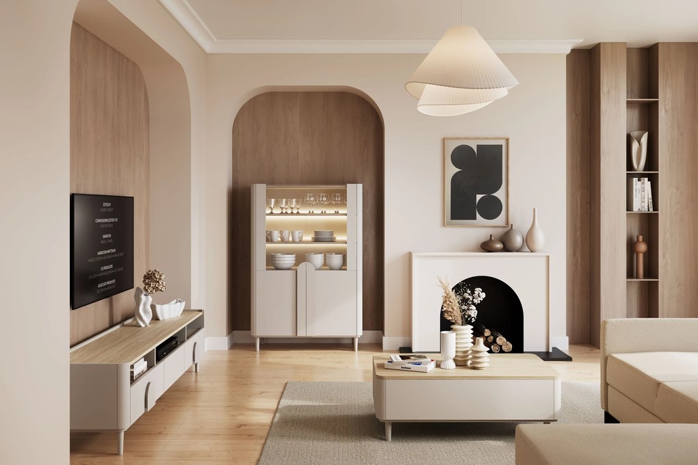 Amilio vitrin 100 cm - kasmír / olajozott tölgy / kasmír fogantyú