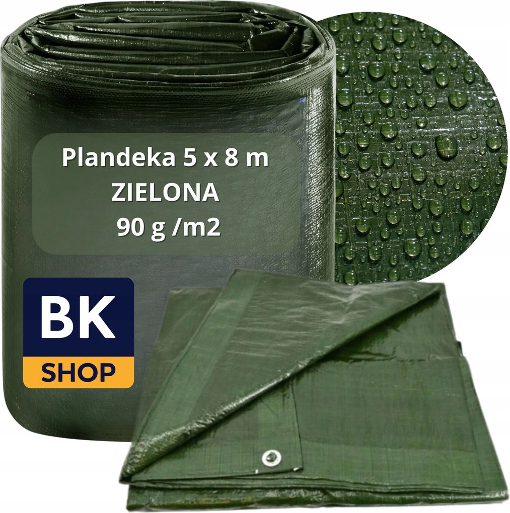 Erős Ponyva Zöld 5 x 8 M 90G/M2 Erősített Élek, Vízálló