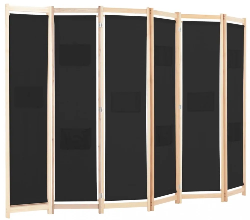 fekete 6-paneles szövetparaván 240 x 170 x 4 cm