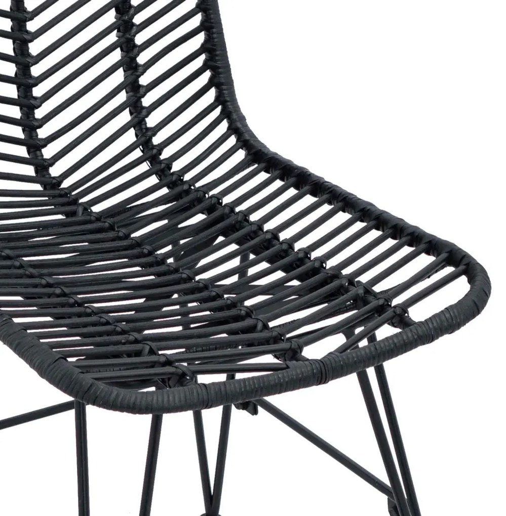 Étkezőszék 2 pcs Fekete 44.5 x 55 x 85 cm Rattan és Vas
