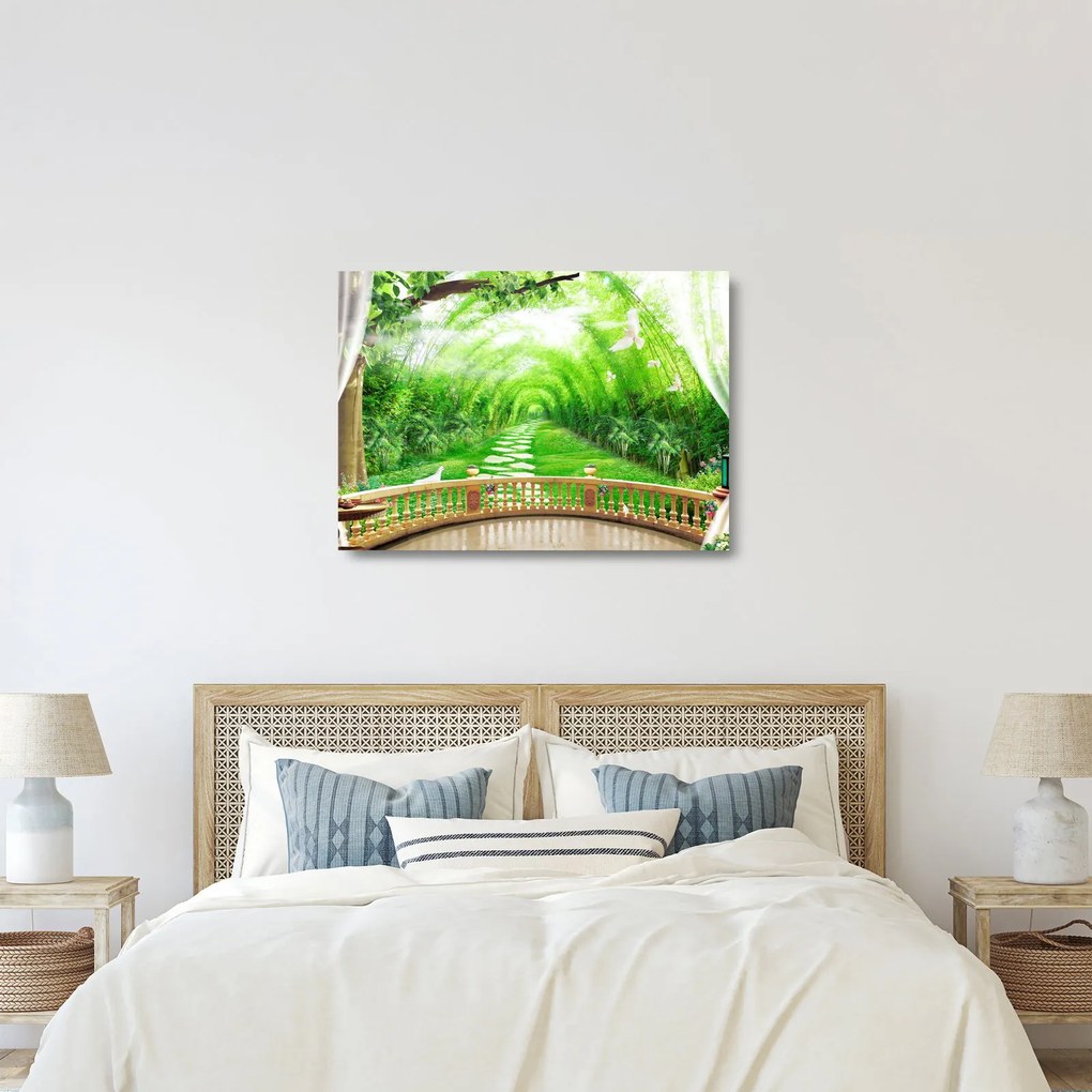 Kép - Trópusi kertre néző kilátás (üvegen) (70x50 cm)
