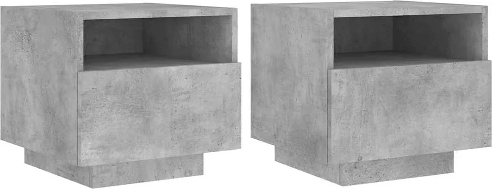 vidaXL 2 db betonszürke éjjeliszekrény LED-világítással 40x39x37 cm