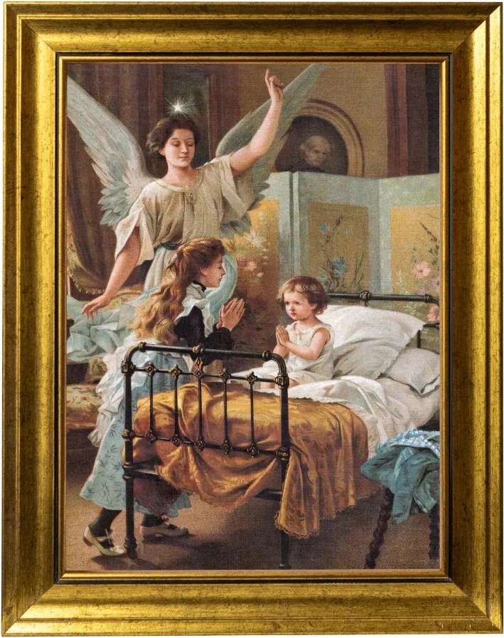 Angyal A Gyerekekkel Őrangyal Kép Arany Modern Keretben 30X40