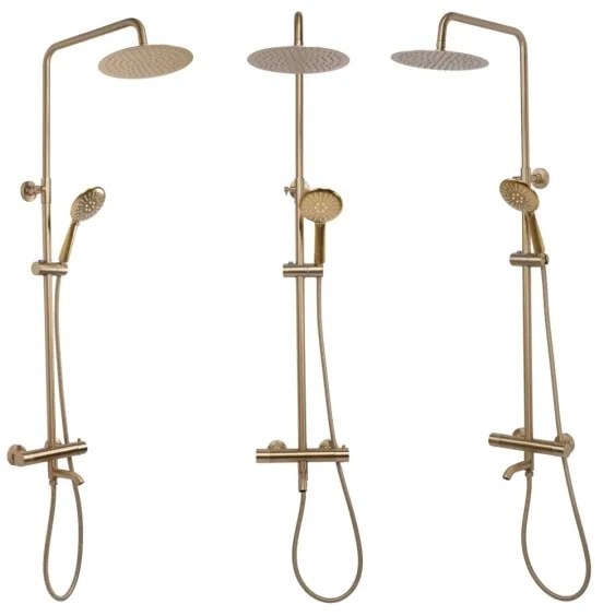 REA-P6604 - LUNGO zuhanyszett termosztátos csapteleppel, szálcsiszolt arany