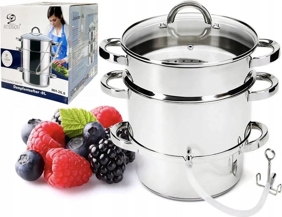 MeyerHoff 8 literes acél gyümölcscentrifuga 2 az 1-ben gyümölcsléfőző edény és pároló