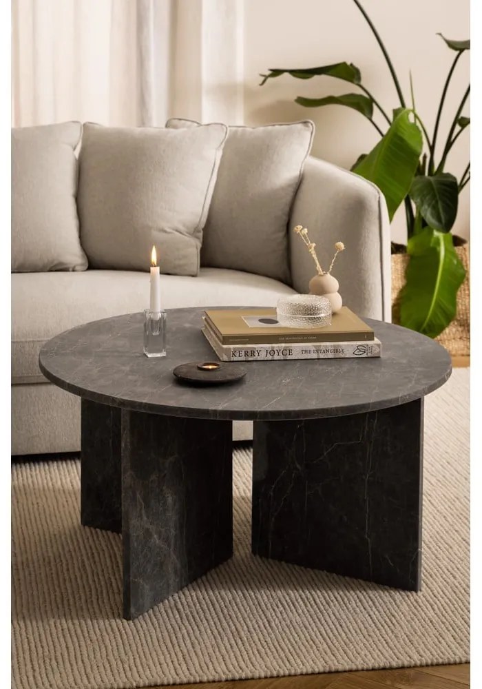 Szürke márvány kerek dohányzóasztal ø 90 cm Vega – Actona