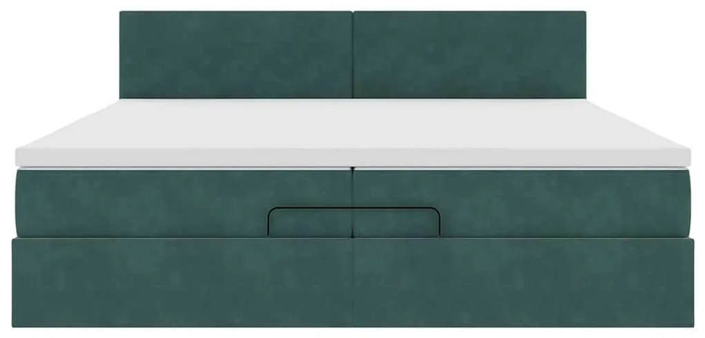 Ottomán ágykeret matraccal sötétzöld 200x200 cm bársony