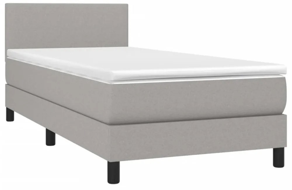 világosszürke szövet rugós és LED-es ágy matraccal 90x200 cm