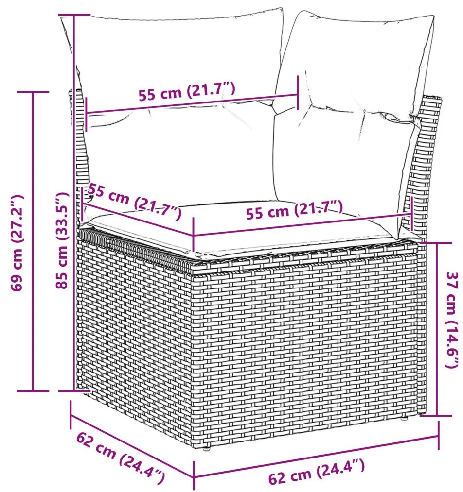 Kanapé Szett 9 pcs Fekete polirattan