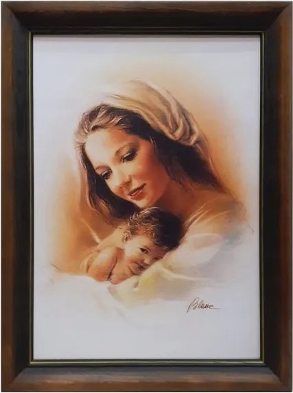 Vászonkép 60x81cm Szűzanya a gyermekkel, pácolt keret