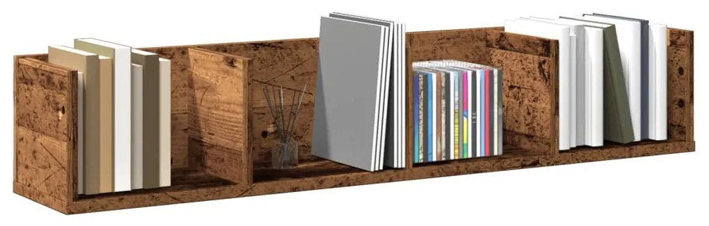 antik fa színű szerelt fa CD-tartó fali polc 100 x 18 x 18 cm