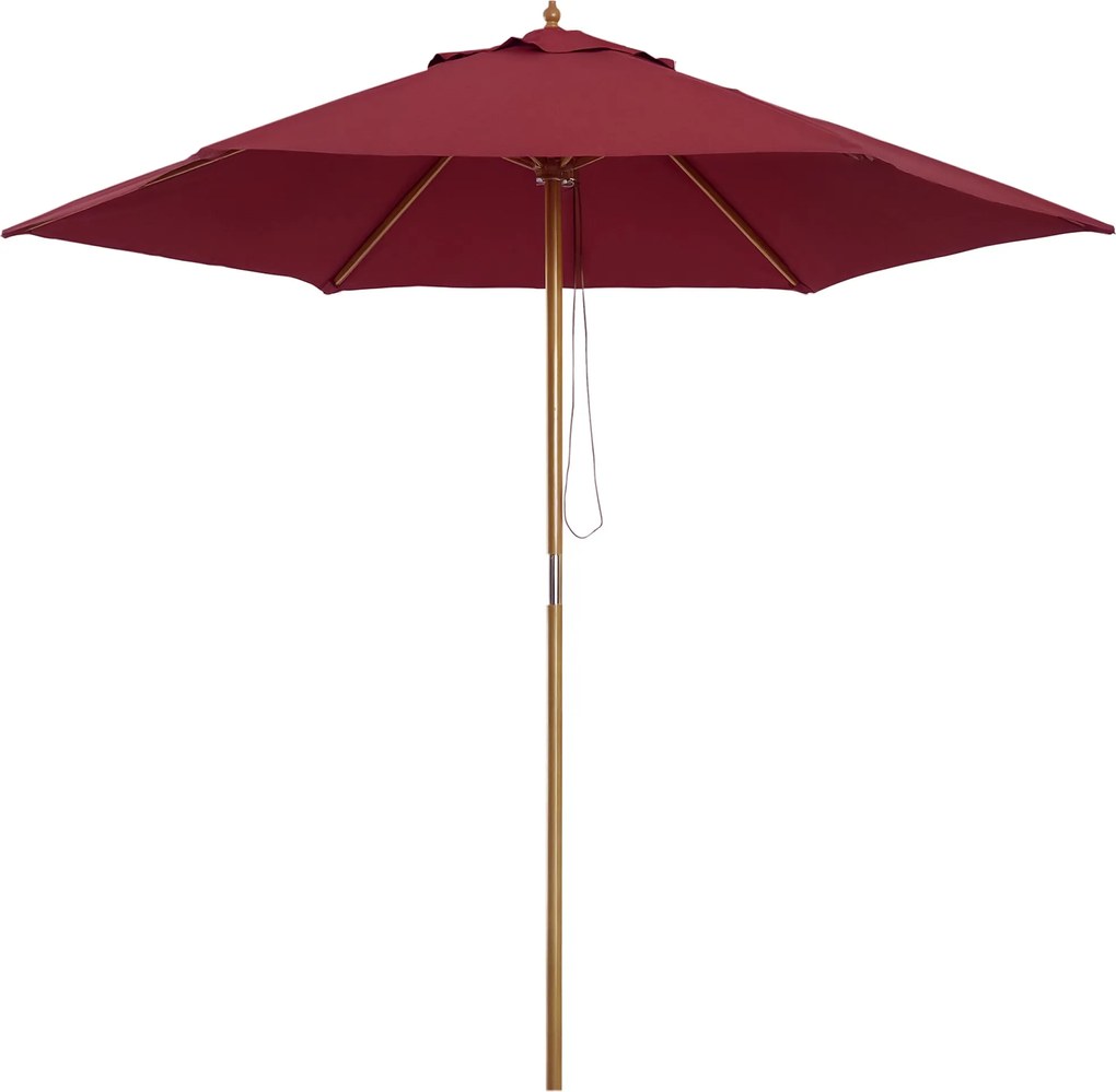 Outsunny Kerti Napernyő Ø250x230 cm Teraszi Napernyő 6 Bambusz Bordával, Leszerelhető Rúddal, UV-védelemmel, Vízálló és Fából készült Kerettel Tengerp