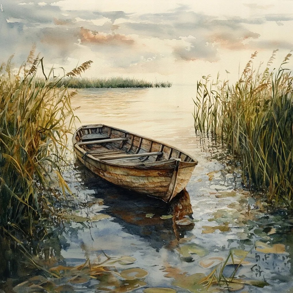 Vászonkép Canvas Tájkép Tó Víz Csónak 80x80